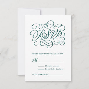 Elegant Calligraphy Deep Teal Vertical RSVP Card