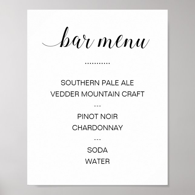Elegant Calligraphy Drink Bar Menu Wedding Poster (Front)
