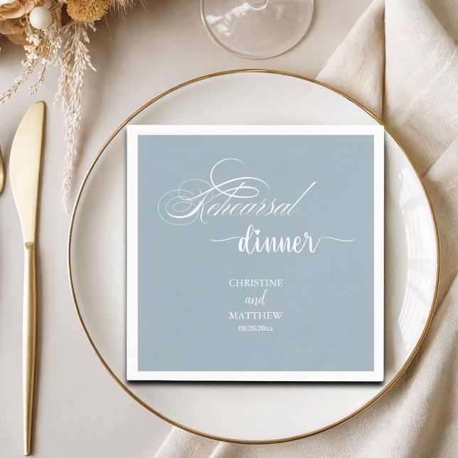 Elegant Calligraphy Dusty Blue Rehearsal Dinner Napkin (Creator Uploaded)