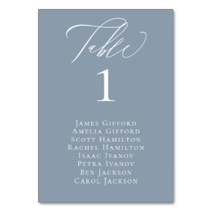 Elegant Calligraphy Dusty Blue Seating Table Card
