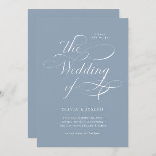 Elegant Calligraphy   Dusty Blue Wedding Invitation