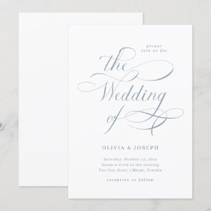 Elegant Calligraphy   Dusty Blue Wedding Invitation