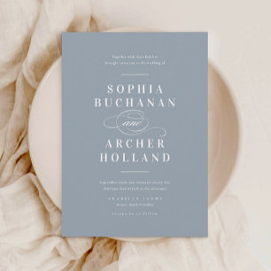 Elegant Calligraphy Dusty Blue Wedding  Invitation