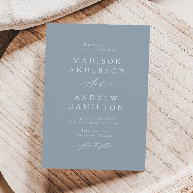 Elegant Calligraphy Dusty Blue Wedding Invitation (Creator Uploaded)