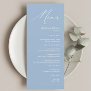 Elegant Calligraphy Dusty Blue Wedding Menu