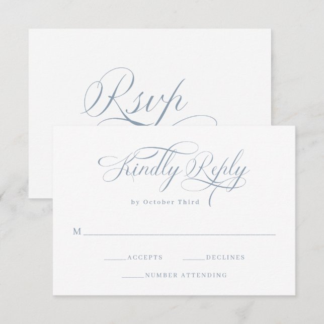Elegant Calligraphy | Dusty Blue Wedding RSVP Card (Front/Back)