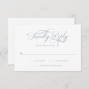 Elegant Calligraphy   Dusty Blue Wedding RSVP Card