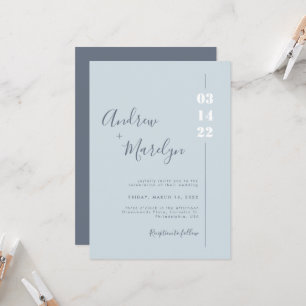 Elegant Calligraphy Dusty Blue White Grey Wedding Invitation