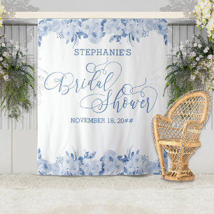 Elegant Calligraphy Dusty BlueFloral Bridal Shower Tapestry