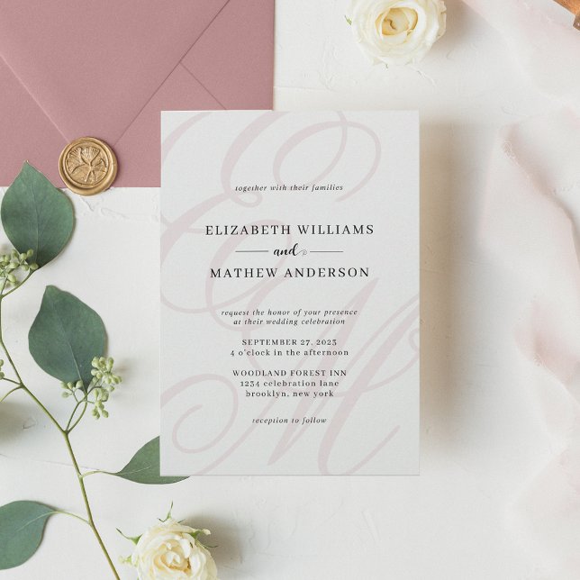 Elegant Calligraphy Dusty Pink Monogram Wedding Invitation (Creator Uploaded)