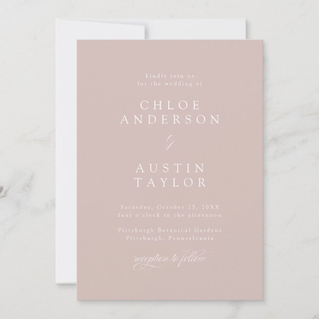 Elegant Calligraphy Dusty Pink Wedding Invitation (Front)