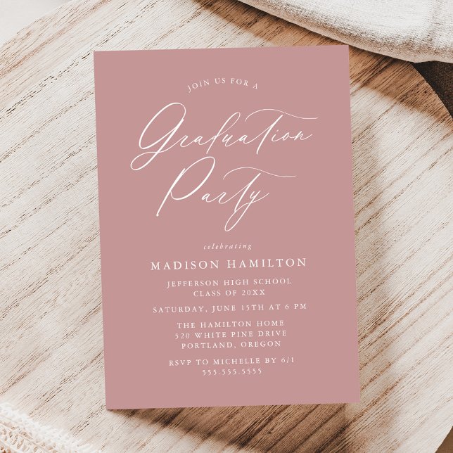Elegant Calligraphy Dusty Rose Graduation Party Invitation (Creator Uploaded)