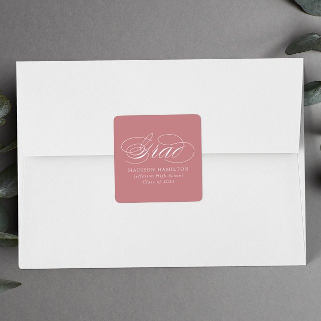 Elegant Calligraphy Dusty Rose Graduation Square Sticker (Creator Uploaded)