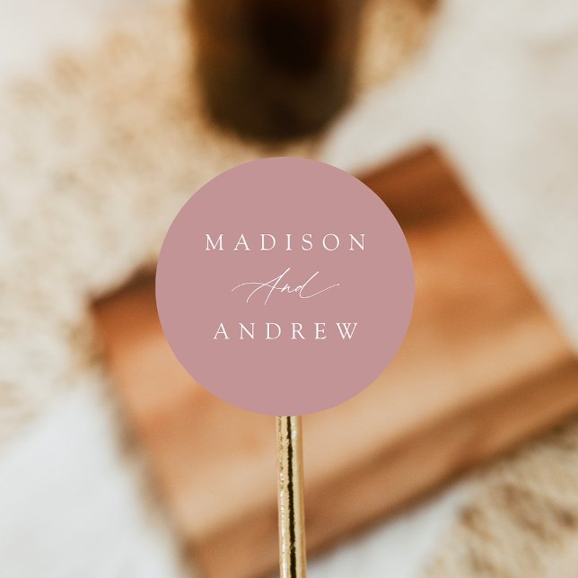 Elegant Calligraphy Dusty Rose Wedding Classic Round Sticker (Creator Uploaded)