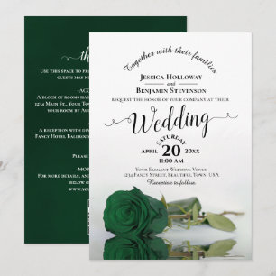 Elegant Calligraphy Emerald Rose QR Code Wedding Invitation
