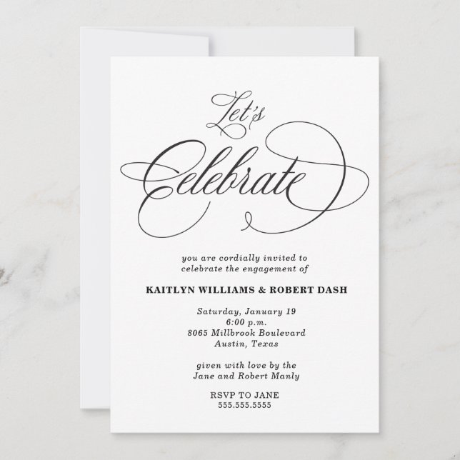 Elegant Calligraphy Engagement Party Invitation (Front)