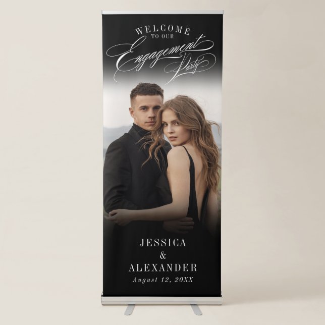 Elegant Calligraphy Engagement Party Retractable Banner (Front)