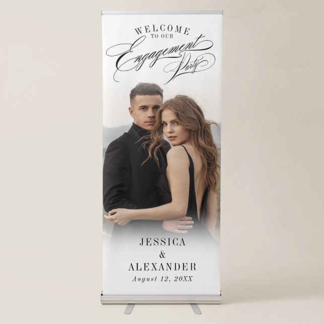 Elegant Calligraphy Engagement Party Retractable Banner (Front)