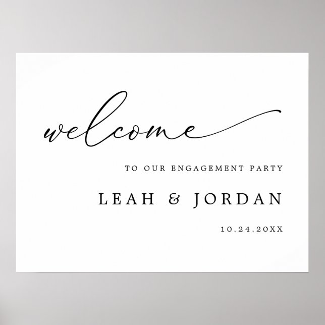 Elegant Calligraphy Engagement Party Welcome Poster (Front)