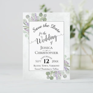 Elegant Calligraphy Eucalyptus & Lavender Wedding Save The Date