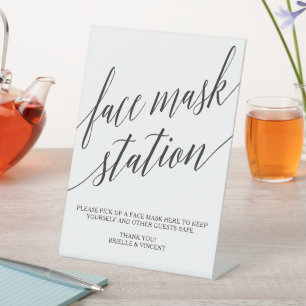 Elegant Calligraphy Face Mask Station Event Pedestal Sign