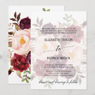 Elegant Calligraphy Faded Floral Formal Wedding Invitation