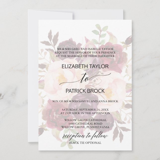 Elegant Calligraphy | Faded Floral Formal Wedding Invitation (Front)