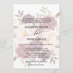 Elegant Calligraphy Faded Floral Formal Wedding Invitation