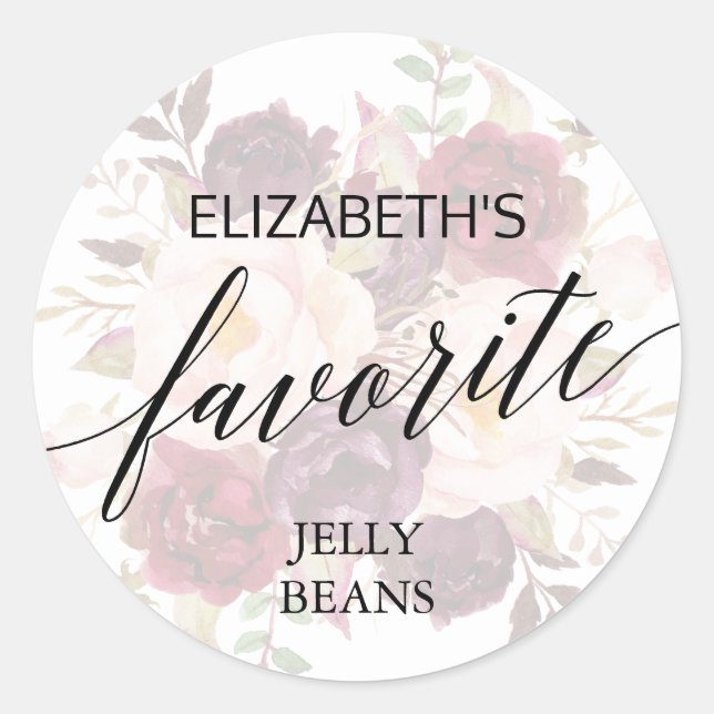 Elegant Calligraphy Faded Floral His Her Favourite Classic Round Sticker (Front)