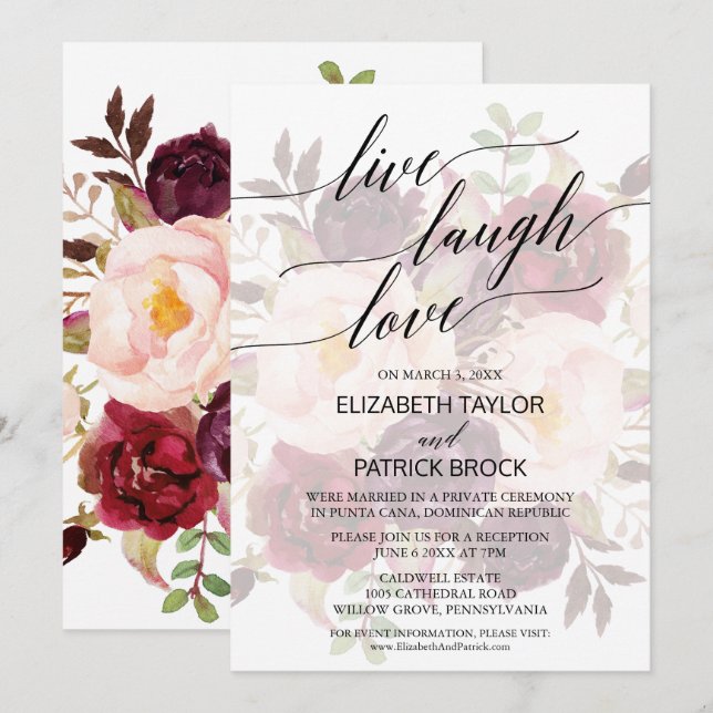 Elegant Calligraphy | Faded Floral Live Laugh Love Invitation (Front/Back)