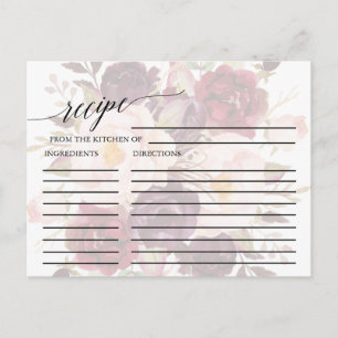 Elegant Calligraphy   Faded Floral Recipe Cards