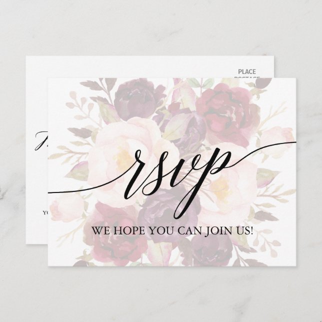 Elegant Calligraphy Faded Floral Song Request RSVP Invitation Postcard (Front/Back)
