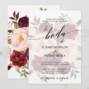 Elegant Calligraphy   Faded Floral Spanish Wedding Invitation