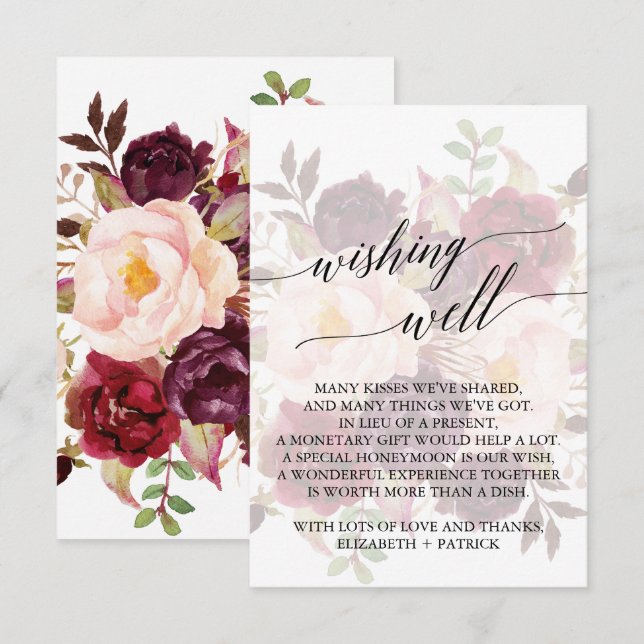 Elegant Calligraphy | Faded Floral Wishing Well Enclosure Card (Front/Back)