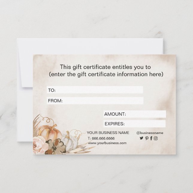 Elegant Calligraphy Fall Floral Pumpkin (Back)