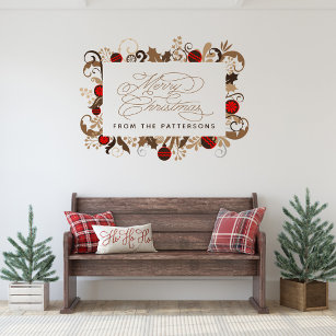    Elegant Calligraphy Family Name Merry Christmas Wall Decal