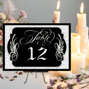Elegant Calligraphy Faux Embossed - Black/Silver Table Number
