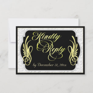 Elegant Calligraphy & Faux Embossed - Gold/Black RSVP Card
