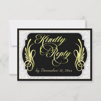 Elegant Calligraphy & Faux Embossed - Gold/Black RSVP Card