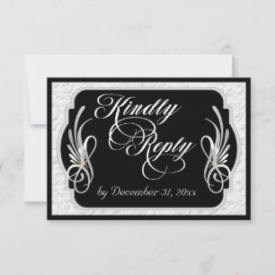 Elegant Calligraphy & Faux Embossed - Silver/Black RSVP Card