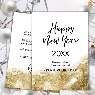 Elegant Calligraphy Festive Gold Glitter Business Holiday Card