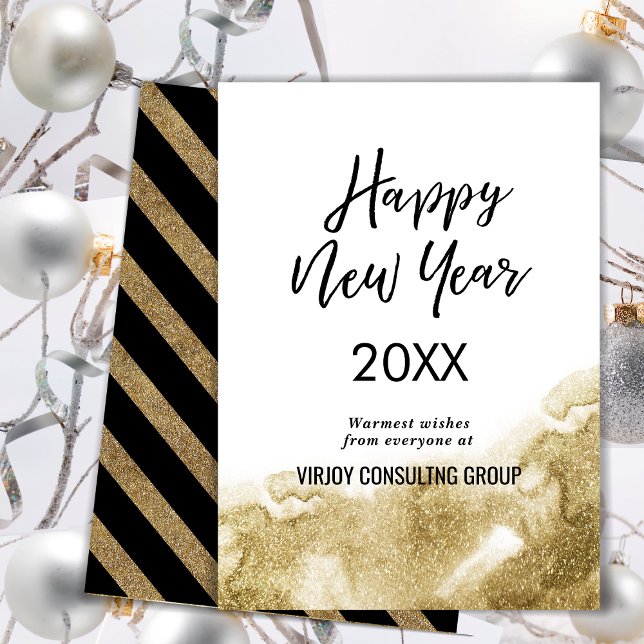 Elegant Calligraphy Festive Gold Glitter Corporate Holiday Card (Creator Uploaded)