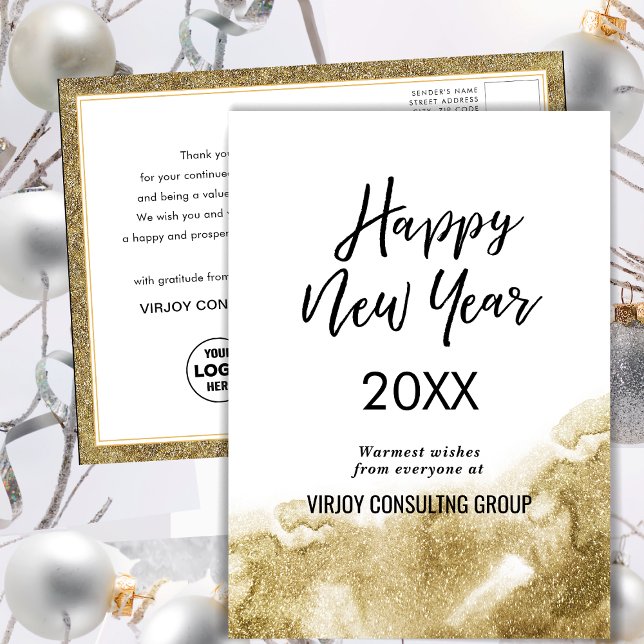 Elegant Calligraphy Festive Gold Glitter Corporate Postcard (Creator Uploaded)