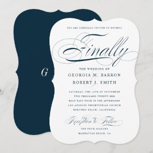 Elegant Calligraphy Finally Dark Navy Wedding Invitation