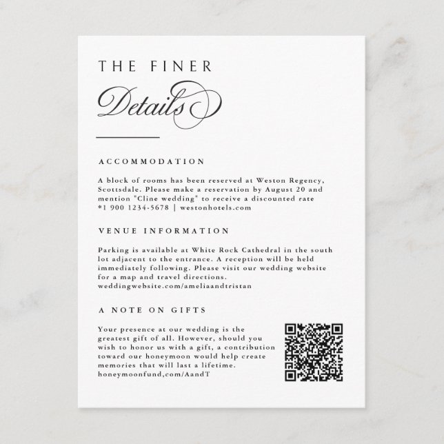 Elegant Calligraphy Finer Details Enclosure Card (Front)