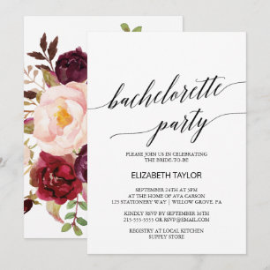 Elegant Calligraphy   Floral Bachelorette Party Invitation