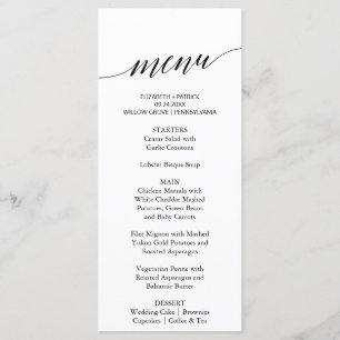 Elegant Calligraphy   Floral Back Dinner Menu Card