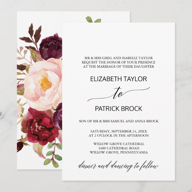 Elegant Calligraphy | Floral Back Formal Wedding Invitation (Front/Back)