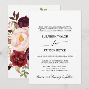 Elegant Calligraphy Floral Back Formal Wedding Invitation