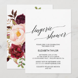 Elegant Calligraphy   Floral Back Lingerie Shower Invitation
